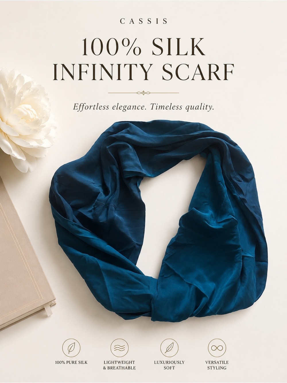 Cassis 100% Silk Infinity Scarf in Teal